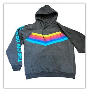 THE COLOR RUN MEN'S GRAY RAINBOW ACCENTS LONG SLEEVE HOODED SWEATSHIRT‎ XL